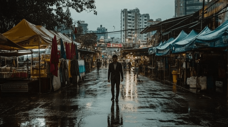 A man sweating in a suit in Vietnam