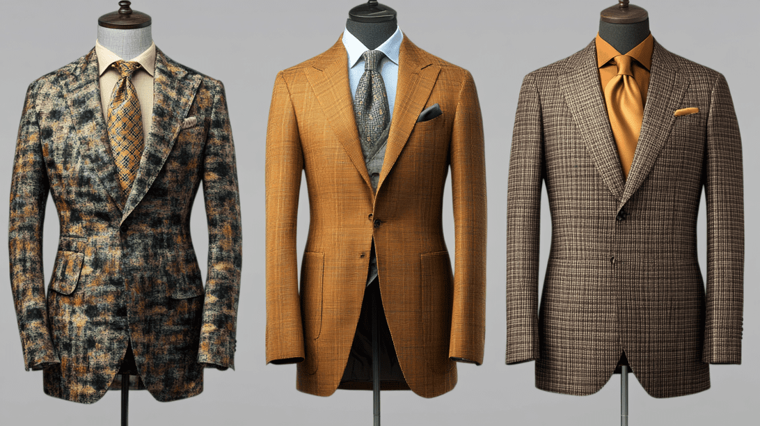 A showcase of bespoke suit jackets in a variet