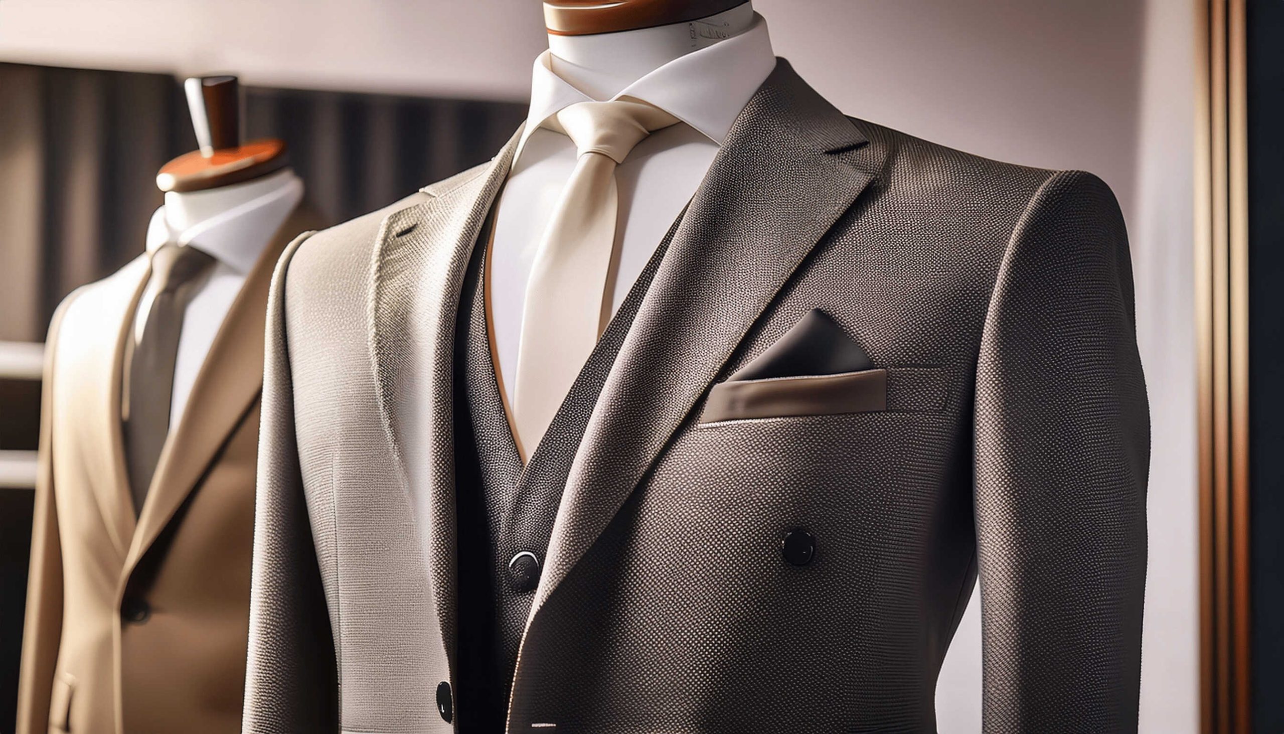 two bespoke suits on mannequins